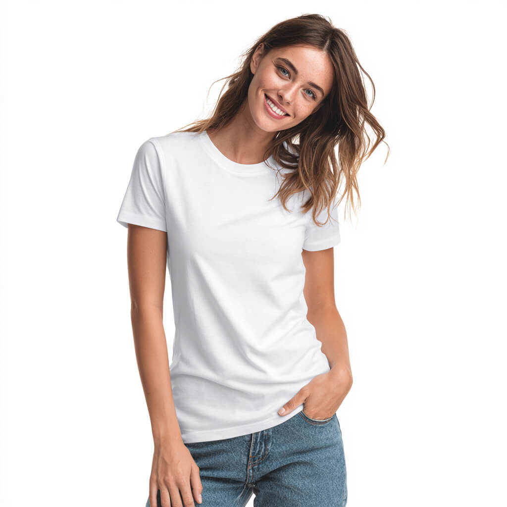 Model wearing perfectly fitted T-shirt