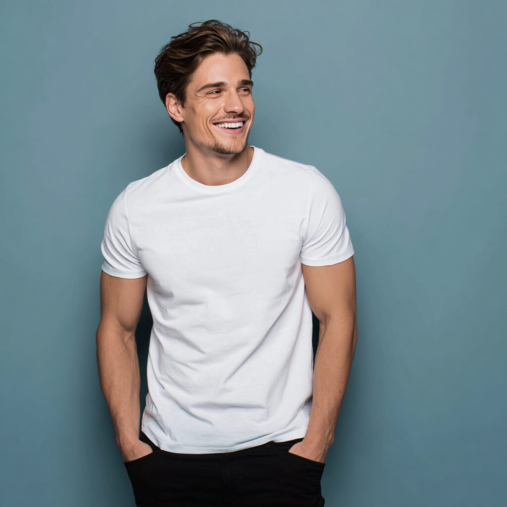 Model in TailorFit T-shirt with perfect proportions